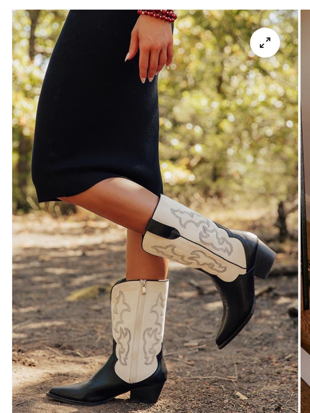 Qupid Two-Tone Lace-Up Western Boots in Black & Cream